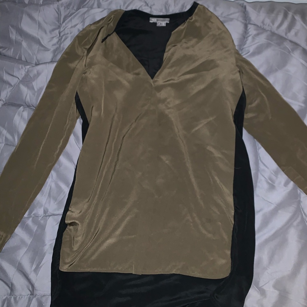 army green & black vince blouse